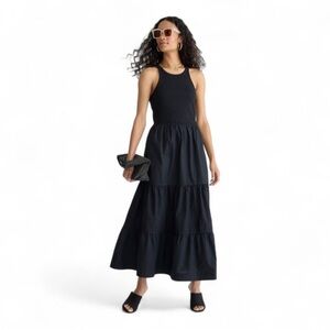 J. Crew Vintage Black Rib High Neck Cutaway Tank Maxi Dress Women's Sz L